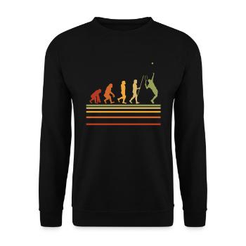 Tennis Evolution Retro Tennisspieler Geschenk - Unisex Pullover - Schwarz - Vorne - Alina (178cm) & Michal (187cm)