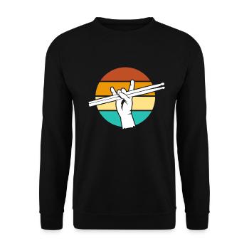 Schlagzeug Drummer Schlagzeuger Retro Geschenk - Unisex Pullover - Schwarz - Vorne - Alina (178cm) & Michal (187cm)