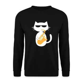 Saxophone Cat Saxophonist Jazz Musician Gift - Unisex Sweatshirt - black - Front - Alina (178cm) & Michal (187cm)