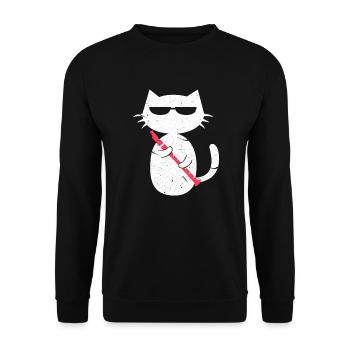 Flöte Querflöte Blaskapelle Katze Geschenk - Unisex Pullover - Schwarz - Vorne - Alina (178cm) & Michal (187cm)