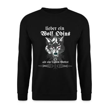 Lieber Ein Wolf Odins Als Ein Lamm Gottes - Unisex Pullover - Schwarz - Vorne - Alina (178cm) & Michal (187cm)