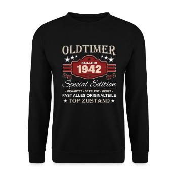 Oldtimer 1942 Opa Vintage - Unisex Pullover - Schwarz - Vorne - Alina (178cm) & Michal (187cm)
