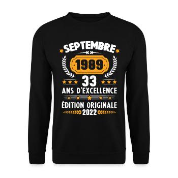 Cadeau D'anniversaire Rétro 33 Ans Septembre 1989 - Sweat-shirt Unisexe - noir - Devant - Alina (178cm) & Michal (187cm)