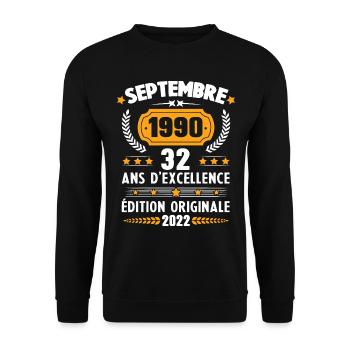 Cadeau D'anniversaire Rétro 32 Ans Septembre 1990 - Sweat-shirt Unisexe - noir - Devant - Alina (178cm) & Michal (187cm)