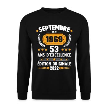 Cadeau D'anniversaire Rétro 53 Ans Septembre 1969 - Sweat-shirt Unisexe - noir - Devant - Alina (178cm) & Michal (187cm)