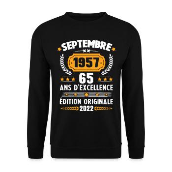 Cadeau D'anniversaire Rétro 65 Ans Septembre 1957 - Sweat-shirt Unisexe - noir - Devant - Alina (178cm) & Michal (187cm)