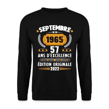 Cadeau D'anniversaire Rétro 57 Ans Septembre 1965 - Sweat-shirt Unisexe - noir - Devant - Alina (178cm) & Michal (187cm)
