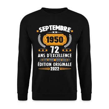 Cadeau D'anniversaire Rétro 72 Ans Septembre 1950 - Sweat-shirt Unisexe - noir - Devant - Alina (178cm) & Michal (187cm)