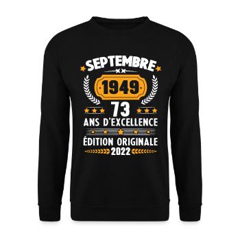 Cadeau D'anniversaire Rétro 73 Ans Septembre 1949 - Sweat-shirt Unisexe - noir - Devant - Alina (178cm) & Michal (187cm)