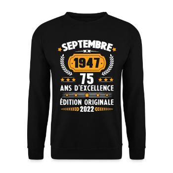 Cadeau D'anniversaire Rétro 75 Ans Septembre 1947 - Sweat-shirt Unisexe - noir - Devant - Alina (178cm) & Michal (187cm)