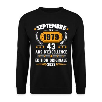 Cadeau D'anniversaire Rétro 43 Ans Septembre 1979 - Sweat-shirt Unisexe - noir - Devant - Alina (178cm) & Michal (187cm)