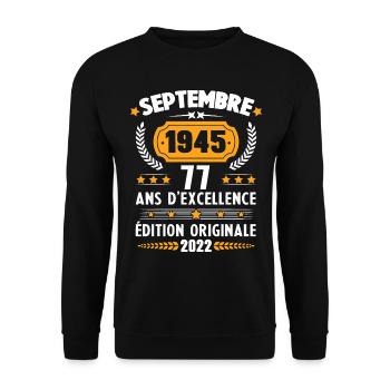 Cadeau D'anniversaire Rétro 77 Ans Septembre 1945 - Sweat-shirt Unisexe - noir - Devant - Alina (178cm) & Michal (187cm)