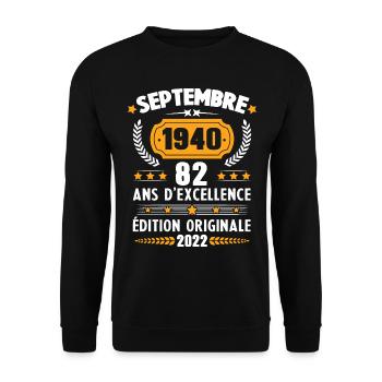 Cadeau D'anniversaire Rétro 82 Ans Septembre 1940 - Sweat-shirt Unisexe - noir - Devant - Alina (178cm) & Michal (187cm)