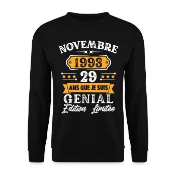 Cadeau D'anniversaire 29 Ans Novembre 1993 Rétro - Sweat-shirt Unisexe - noir - Devant - Alina (178cm) & Michal (187cm)