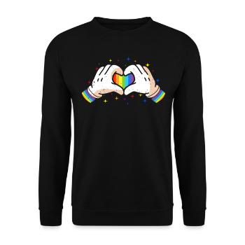 CSD LGBT Hände formen Regenbogen Herz Pride - Unisex Pullover - Schwarz - Vorne - Alina (178cm) & Michal (187cm)
