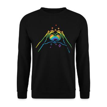 CSD LGBT Hände formen Regenbogen Herz Pride - Unisex Pullover - Schwarz - Vorne - Alina (178cm) & Michal (187cm)