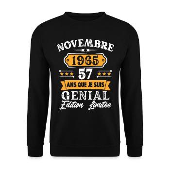 Cadeau D'anniversaire 57 Ans Novembre 1965 Rétro - Sweat-shirt Unisexe - noir - Devant - Alina (178cm) & Michal (187cm)