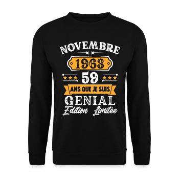 Cadeau D'anniversaire 59 Ans Novembre 1963 Rétro - Sweat-shirt Unisexe - noir - Devant - Alina (178cm) & Michal (187cm)