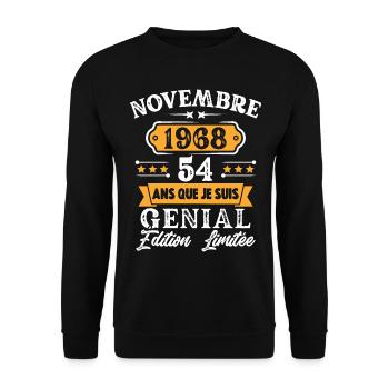 Cadeau D'anniversaire 54 Ans Novembre 1968 Rétro - Sweat-shirt Unisexe - noir - Devant - Alina (178cm) & Michal (187cm)