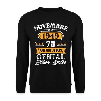 Cadeau D'anniversaire 73 Ans Novembre 1949 Rétro - Sweat-shirt Unisexe - noir - Devant - Alina (178cm) & Michal (187cm)