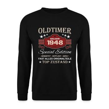 Oldtimer Baujahr 1948 Opa Vintage - Unisex Pullover - Schwarz - Vorne - Alina (178cm) & Michal (187cm)