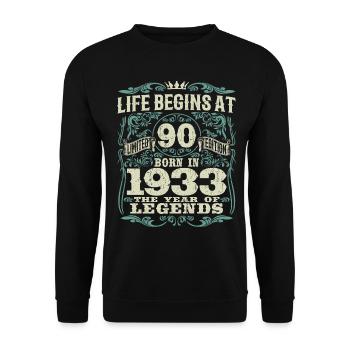 90 years - born the year of legends 1933 - Unisex Sweatshirt - black - Front - Alina (178cm) & Michal (187cm)