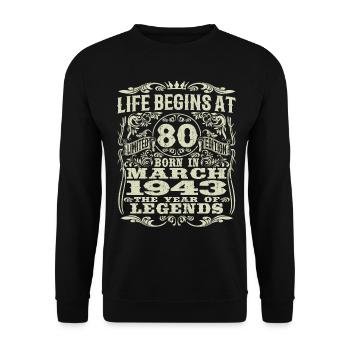 März 1943 - 80 Jahre alt - 80. Geburtstag - Unisex Pullover - Schwarz - Vorne - Alina (178cm) & Michal (187cm)
