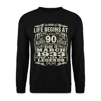 März 1933 - 90 Jahre alt - 90. Geburtstag - Unisex Pullover - Schwarz - Vorne - Alina (178cm) & Michal (187cm)