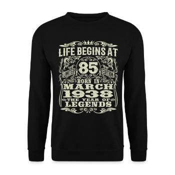 März 1938 - 85 Jahre alt - 85. Geburtstag - Unisex Pullover - Schwarz - Vorne - Alina (178cm) & Michal (187cm)