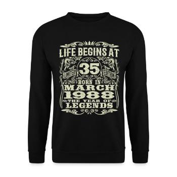 März 1988 - 35 Jahre alt - 35. Geburtstag - Unisex Pullover - Schwarz - Vorne - Alina (178cm) & Michal (187cm)