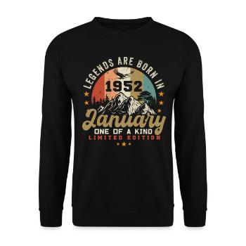 Januar Jahrgang 1952 - 72.Geburtstag Geschenk - Unisex Pullover - Schwarz - Vorne - Alina (178cm) & Michal (187cm)