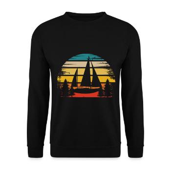 Retro Sun and Sailboat - (SA) (2) - Unisex Sweatshirt - black - Front - Alina (178cm) & Michal (187cm)