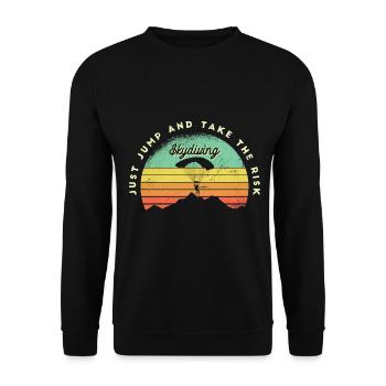 Zum Fallschirmspringen bestimmt - Unisex Pullover - Schwarz - Vorne - Alina (178cm) & Michal (187cm)