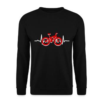 Fahrrad MTB Radfahrer Geschenk Herzschlag - Unisex Pullover - Schwarz - Vorne - Alina (178cm) & Michal (187cm)