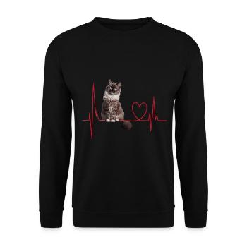 Katzen Herzschlag Geschenk - Unisex Pullover - Schwarz - Vorne - Alina (178cm) & Michal (187cm)