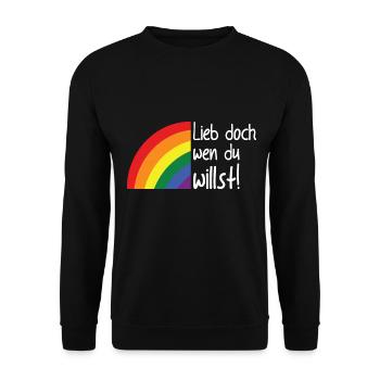 Lieb Doch Wen Du Willst! - LGBTQ Pride Regenbogen - Unisex Pullover - Schwarz - Vorne - Alina (178cm) & Michal (187cm)