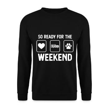 So bereit für das Wochenende - Hundepfote - Feuerw - Unisex Pullover - Schwarz - Vorne - Alina (178cm) & Michal (187cm)