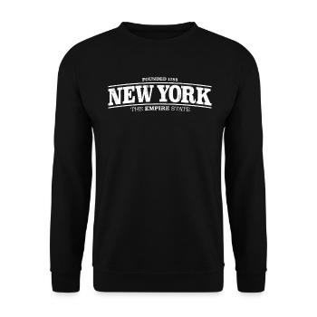 New York State Vintage Hoodie with Distressed Type - Unisex Sweatshirt - black - Front - Alina (178cm) & Michal (187cm)