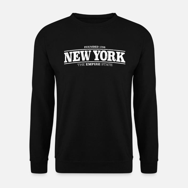 New York State Vintage Hoodie mit Distressed Type - Unisex Pullover - Schwarz