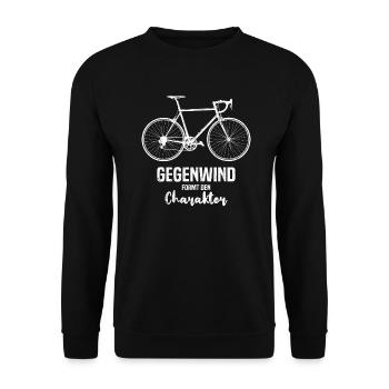 Biking Gegenwind formt den Charakter - Unisex Pullover - Schwarz - Vorne - Alina (178cm) & Michal (187cm)