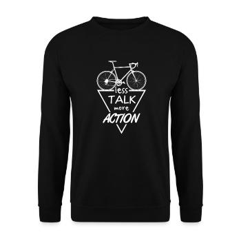Mehr Aktion, mehr Radeln Less Talk More Action - Unisex Pullover - Schwarz - Vorne - Alina (178cm) & Michal (187cm)