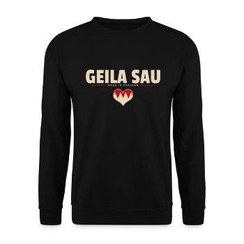 Geila Sau - Franken fränkisch fränggisch - Unisex Pullover - Schwarz - Vorne - Alina (178cm) & Michal (187cm)