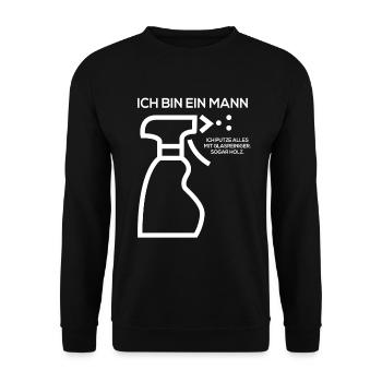 Ich bin ein Mann. Ich putze alles mit Glasreiniger - Unisex Pullover - Schwarz - Vorne - Alina (178cm) & Michal (187cm)