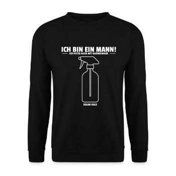 Ich bin ein Mann. Ich putze alles mit Glasreiniger - Unisex Pullover - Schwarz - Vorne - Alina (178cm) & Michal (187cm)