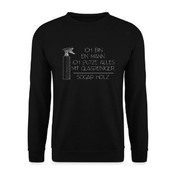 Ich bin ein Mann. Ich putze alles mit Glasreiniger - Unisex Pullover - Schwarz - Vorne - Alina (178cm) & Michal (187cm)