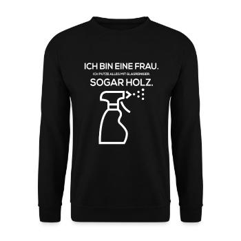 Ich bin eine Frau Ich putze alles mit Glasreiniger - Unisex Pullover - Schwarz - Vorne - Alina (178cm) & Michal (187cm)