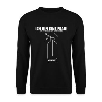 Ich bin eine Frau Ich putze alles mit Glasreiniger - Unisex Pullover - Schwarz - Vorne - Alina (178cm) & Michal (187cm)