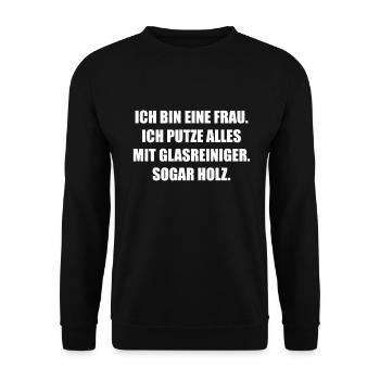 Ich bin eine Frau Ich putze alles mit Glasreiniger - Unisex Pullover - Schwarz - Vorne - Alina (178cm) & Michal (187cm)
