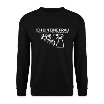 Ich bin eine Frau Ich putze alles mit Glasreiniger - Unisex Pullover - Schwarz - Vorne - Alina (178cm) & Michal (187cm)