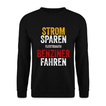 Strom sparen Verbrenner Benziner fahren Tuning Fun - Unisex Pullover - Schwarz - Vorne - Alina (178cm) & Michal (187cm)